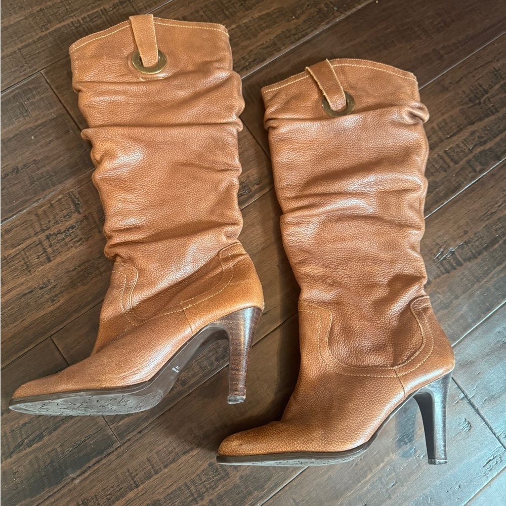 Matisse cognac leather knee high boots size 7.5 cowgirl sexy western chic boho - Picture 11 of 12